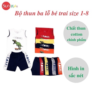 Đồ bộ bé trai, bộ ba lỗ cho bé chất thun cotton, nhiều màu, size 1-8 tuổi - SUNKIDS