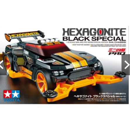 Mô hình xe đua lắp ráp chạy bằng pin Mini 4WD HEXAGONITE BLACK SPECIAL (MA CHASSIS)  95565 TAMIYA