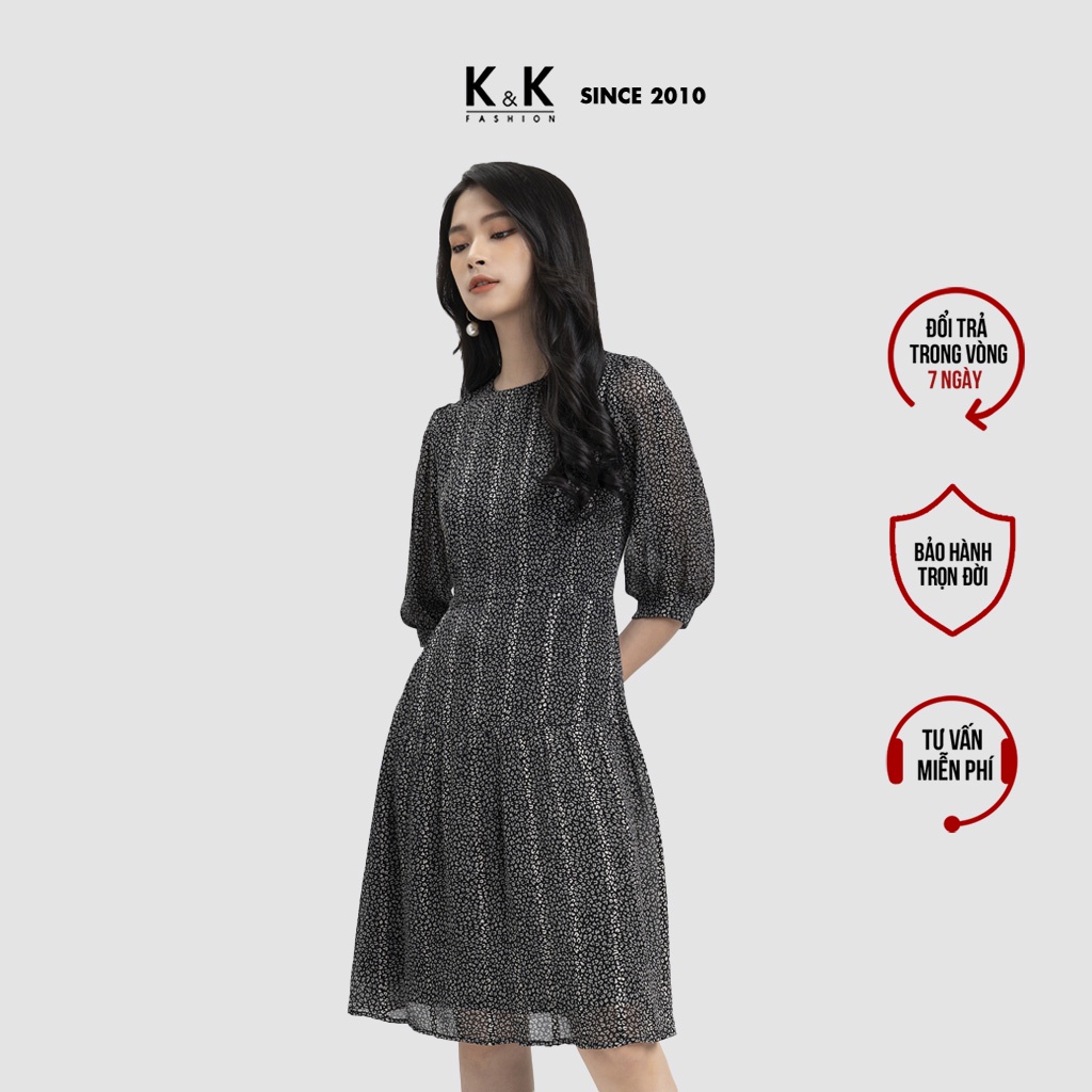 Đầm Voan Đuôi Cá Họa Tiết Tay Lỡ K&K Fashion HL16-34 Chất Liệu Voan Lụa Mềm Mát