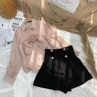 Set áo nơ hoa + quần short