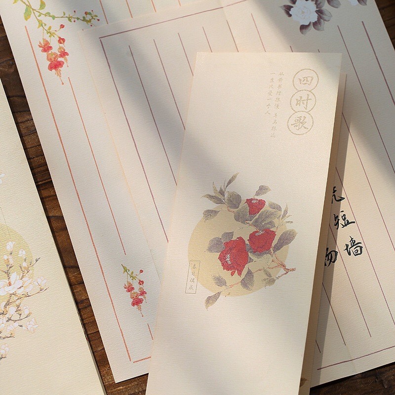 Set 3 phong bì và 3 giấy viết thư tiếng Trung chữ Hán kẻ dọc