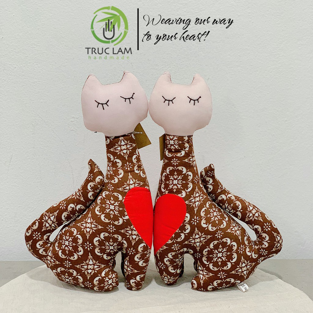 Đồ Chơi Cho Bé Thú Nhồi Bông Hình Con Mèo Ghép Đôi Trái Tim Vải Hoa Bông Gòn Cao Cấp - Trúc Lâm Handmade