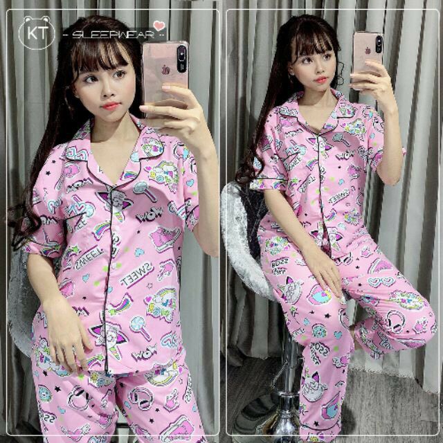 Bộ pijama nữ quần dài tay cộc