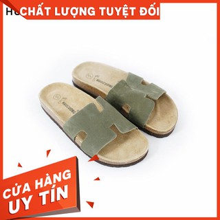 Dép HuuCuong chữ H da bò rêu đế trấu