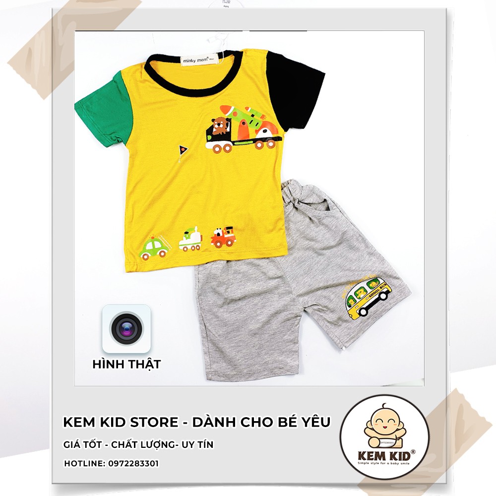 Bộ Minky Mom cộc hình xe otô phối màu, vải thun cotton siêu mát, mềm mịn thấm hút mồ hôi cho bé