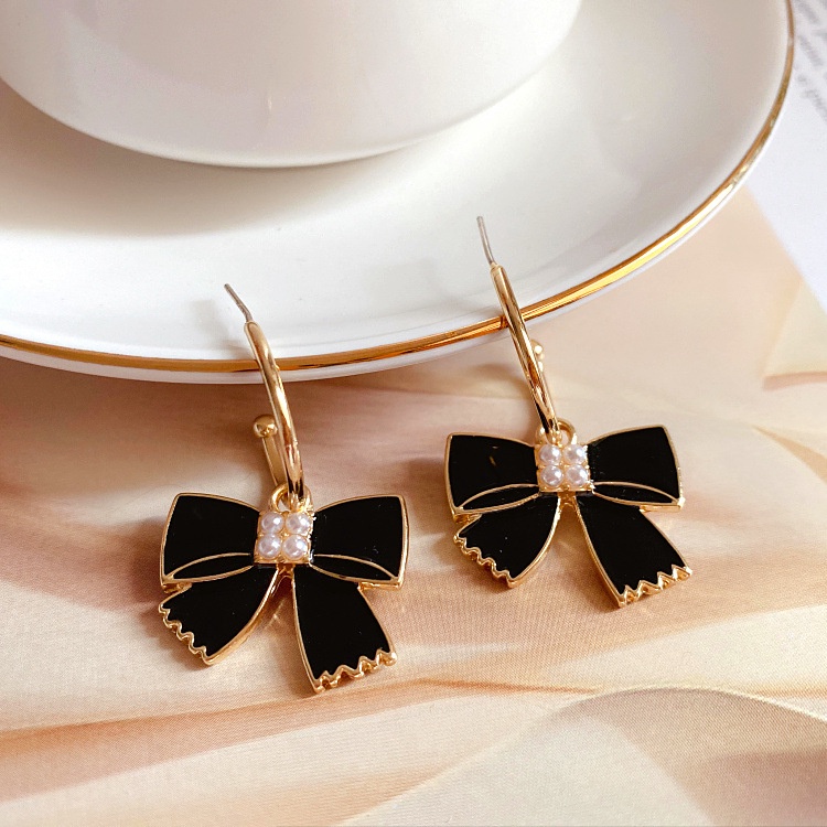 Bông Tai Bạc 925 Đính Ngọc Trai Tráng Men Phong Cách Vintage