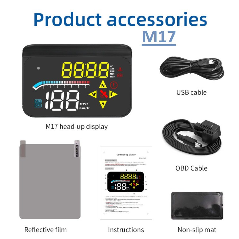 HUD M7 M17 dùng được MỌI DÒNG XE hiển thị tốc độ kính lái siêu phẩm thách thức các loại xe cổng OBD2 và USB
