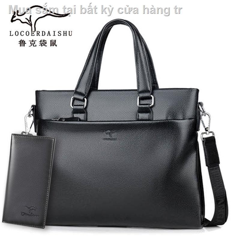 May mắn túi da kangaroo kết cấu nam cặp xách kinh doanh đeo vai thường | BigBuy360 - bigbuy360.vn