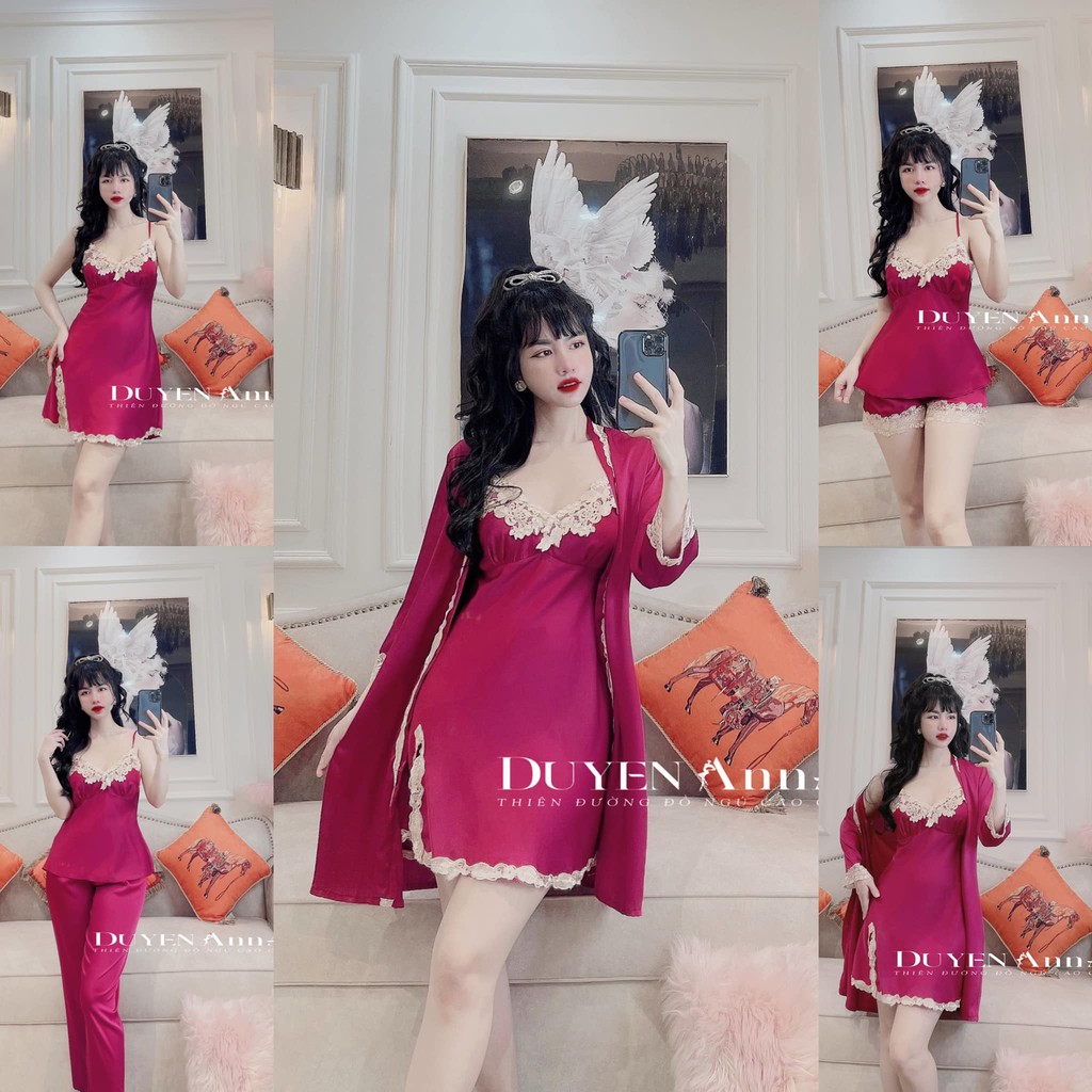 (M.92) Sét ngủ lụa 5 món có mút ngực sexy cao cấp Bộ năm món mặc nhà gợi cảm quyến rũ