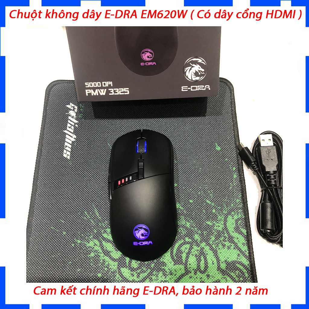 Chuột Gaming không dây E-Dra EM620W - Có dây cổng HDMI nếu muốn dùng dây - Siêu phẩm 2020 - Bảo hành 24 tháng