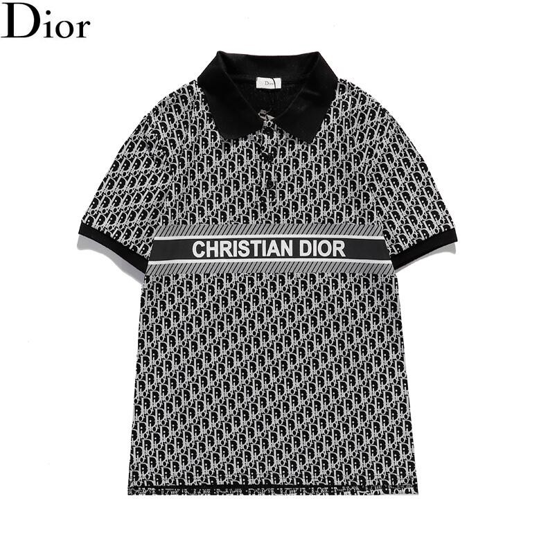 Áo thun polo Dior tay ngắn vải cotton in họa tiết thời trang dành cho nam và nữ