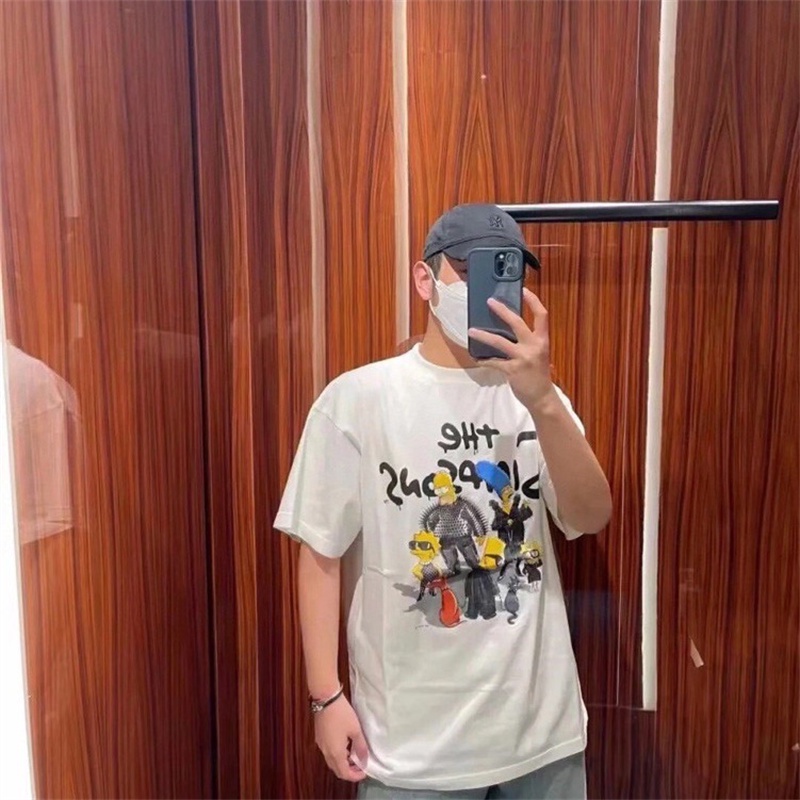 Balencia* Áo Thun Tay Ngắn Dáng Rộng Vừa Vặn Phía Trước In Họa Tiết The Simpsons Phiên Bản Giản Dị Thoải Mái