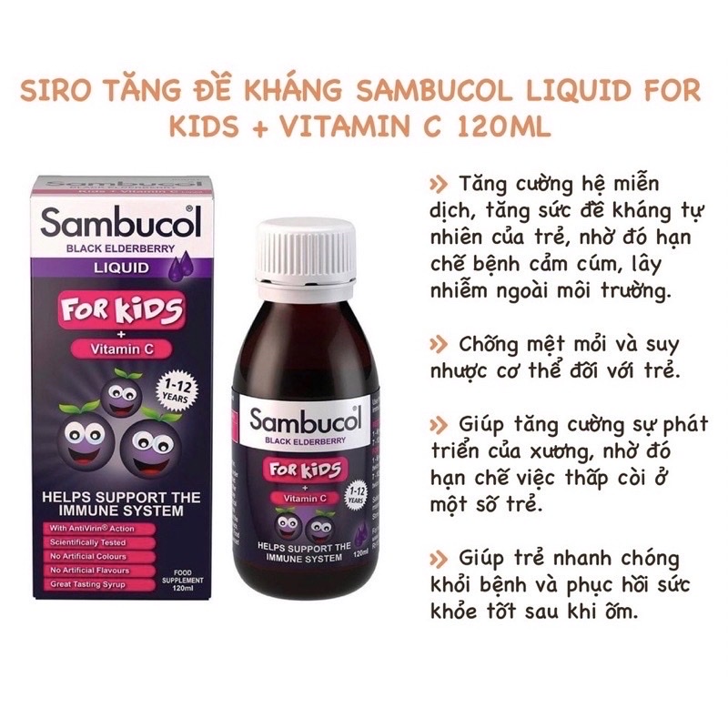 Siro Sambucol tăng đề kháng 120ml của Anh cho bé 1-12 tuổi