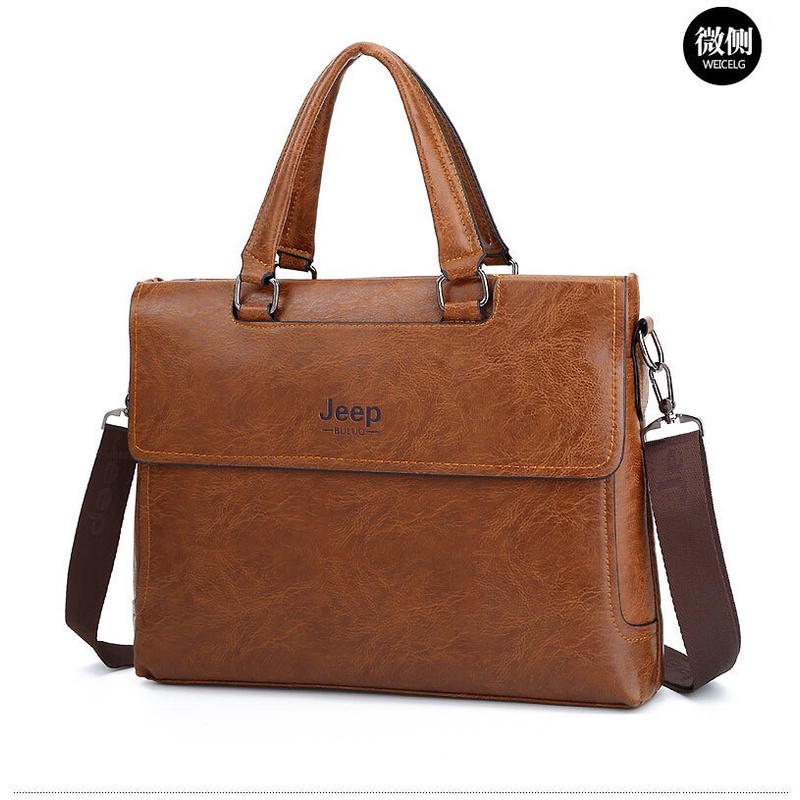 Túi xách cặp da công sở cao cấp JEEP BULUO T02 39x29x8cm (Nâu đậm - Nâu sáng - Đen) | BigBuy360 - bigbuy360.vn