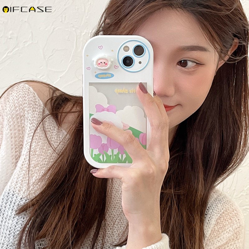 Ốp Điện Thoại Mềm Trong Suốt Chống Sốc In Hình Hoa Tulip Thắt Nơ Cho iPhone 13 12 11 Pro Max XS Max XR X