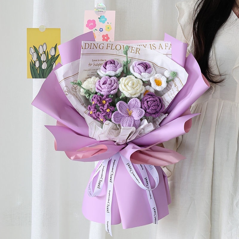 [ Quà tặng] Bộ Bó Hoa Đan Len Thủ Công Tự Làm Sáng Tạo Cho Bạn Gái