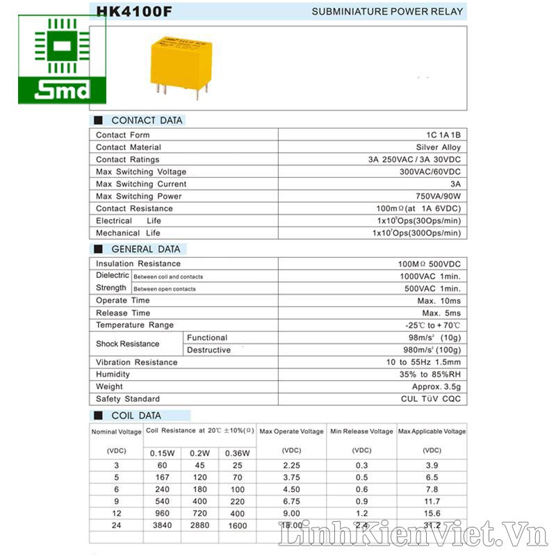 Relay HUIKE hK4100F-DC5V-SHG (3A - 6 chân)