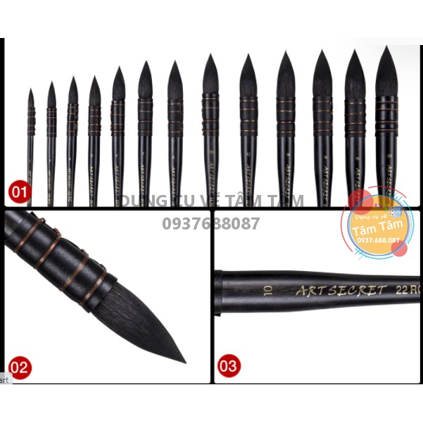 -Cọ mop Art Secret 22RQ, Cọ mop dòng họa sĩ  size 0 đến size 6-