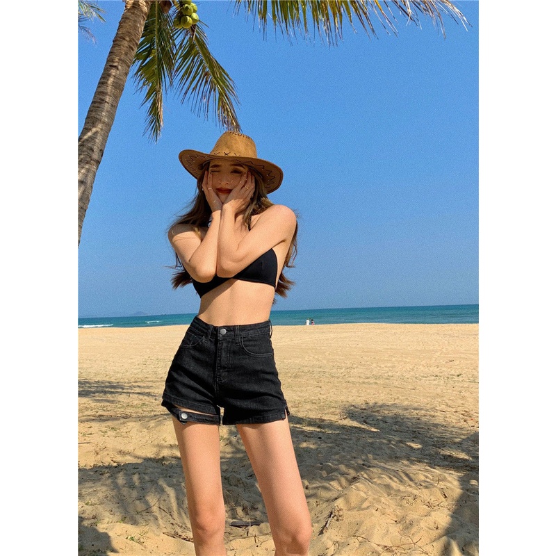 Cocory vn Quần short denim Lưng Cao Dáng Chữ A Thiết Kế Mới Mùa Hè Cho Nữ