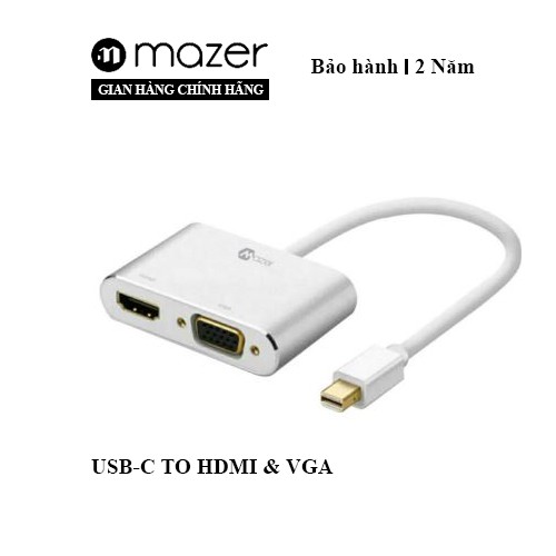 Bộ Chuyển Đổi MAZER Type C to HDMI+VGA Dual Adapter ALU Mini DP MDP