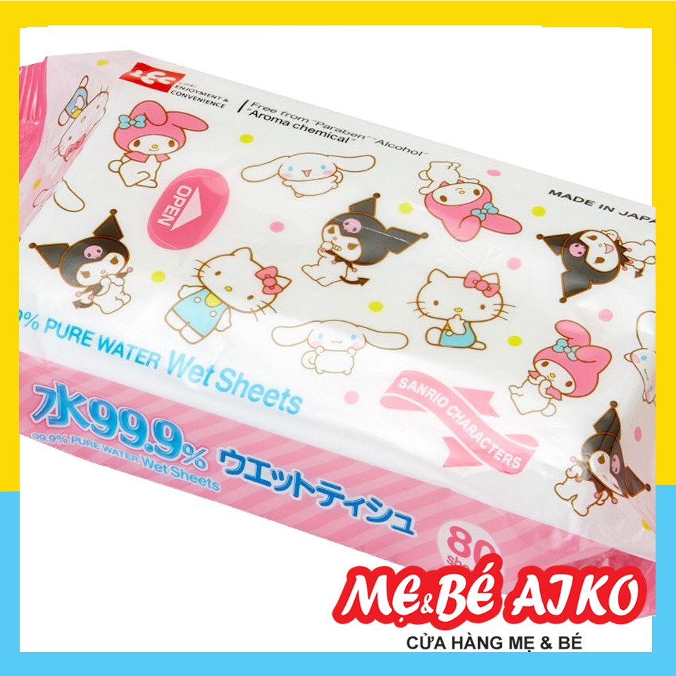 [Combo 3 gói] Khăn Ướt LEC tinh khiết 99.9% Sanrio E90345 nội địa nhật  (80 tờ/gói x 3 gói)