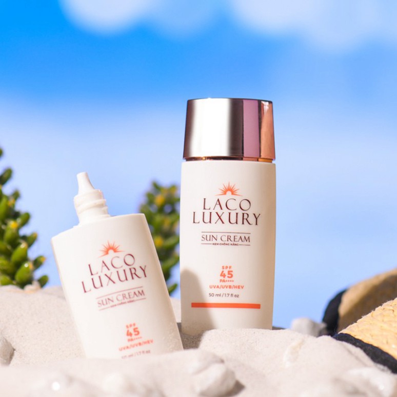 Kem chống nắng vật lý và hoá học Laco Luxury Sun Cream 50ml SPF45 PA++++ Lên Tone, Chống UVA, UVB, Không Nhờn, Kiềm Dầu