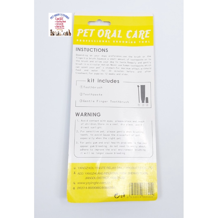 Bộ kem đánh răng cho Chó Mèo thú cưng PET ORAL CARE Tuýp 75g Giúp hàm răng thú cưng chắc khỏe Hơi thở thơm tho