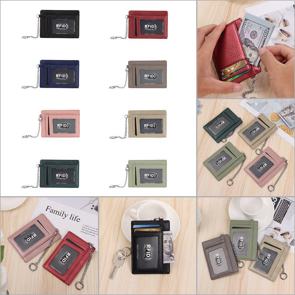 MIHAN1 Ví Đựng Thẻ Kèm Móc Khóa 6 Ngăn Màu Đen RFID