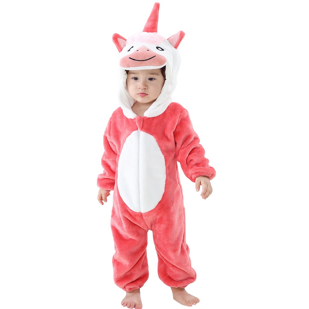 Bộ Áo Liền Quần Có Mũ Trùm Đầu In Hình Động Vật Hoạt Hình Dễ Thương Cho Trẻ Sơ Sinh