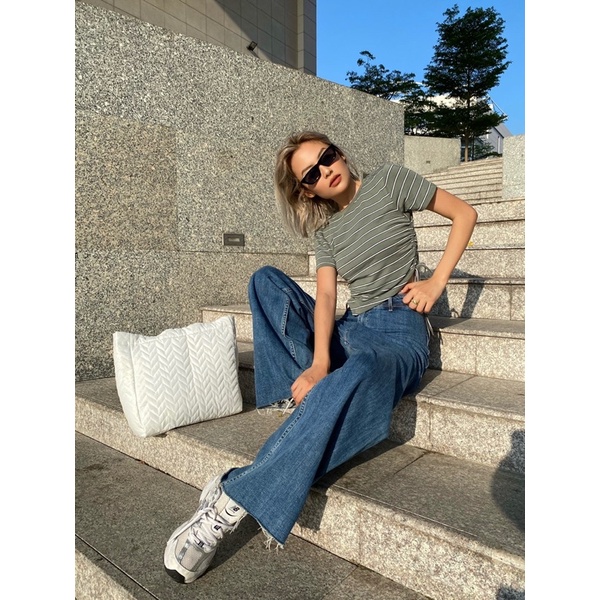 Áo thun crop rút dây 1 bên hai màu MIEU - JF05