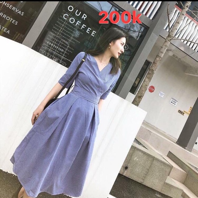 Đầm maxi sọc xanh
