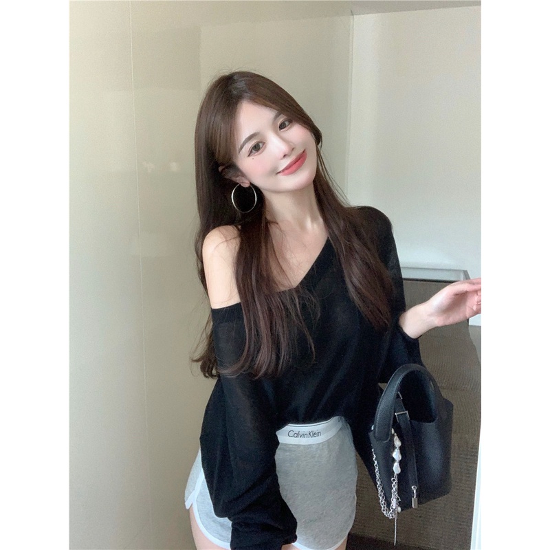 Long Sleeve Sun Protection Women's Sweater Slim Summer Air Conditioner2021New Lazy Wind Stylev Loose Collar | BigBuy360 - bigbuy360.vn