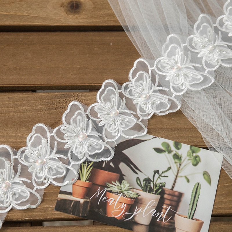 1 Yard Dải Ruy Băng Ren Hình Nơ Bướm Đính Ngọc Trai Giả Tự Làm Thủ Công Trang Trí Đám Cưới