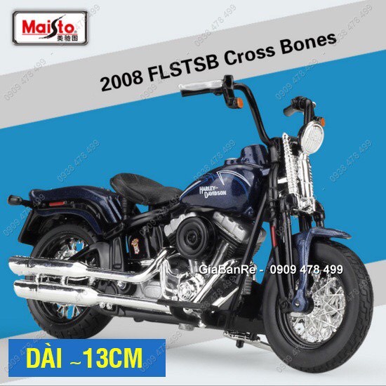 MS: 8522.1 - XE MÔ HÌNH TỈ LỆ 1:18 - MOTO HARLEY - 2008 - FLSTSB CROSS BONES - ĐEN NHÁM
