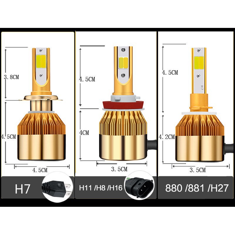 Set 2 Bóng Đèn pha LED ba màu H4 H11 H7 H8 H16 H1 H3 HIR2 9005 9006 HB3 HB4 6000k 880 9012 4300k 3000k