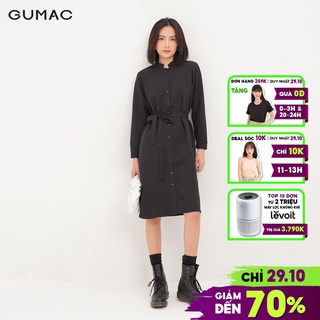 Đầm sơ mi nữ GUMAC cổ trụ, thiết kế công sở màu đen đủ size DA1241