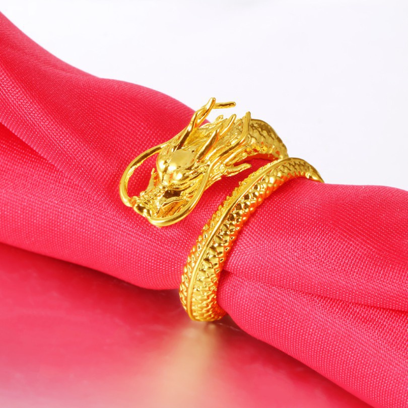 Nhẫn Mạ Vàng 24K Hình Rồng Vàng Sang Trọng Thời Trang Cho Nam Và Nữ