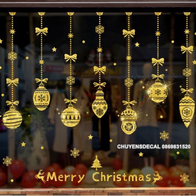 Decal dán tường Noel - Rèm Châu hiện địa Nhũ kim tuyến