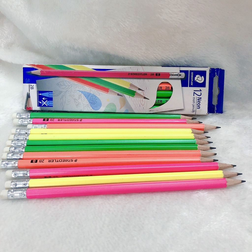 Hộp 12 chiếc bút chì 2B Neon có tẩy Đức Staedtler