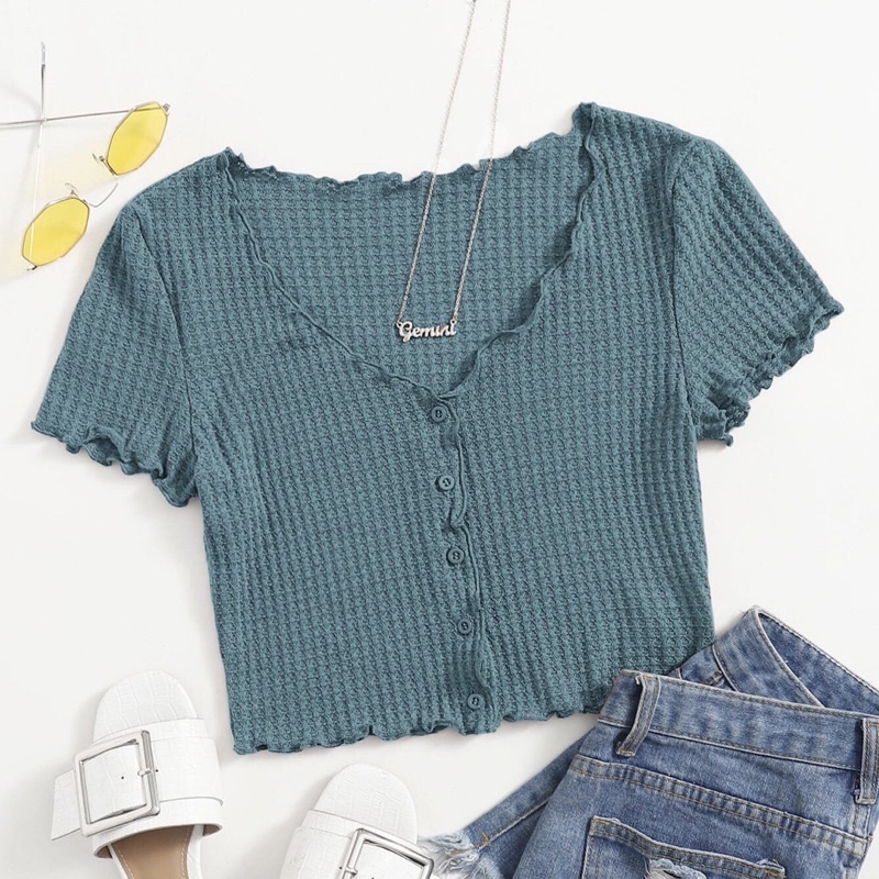 Áo croptop nữ SHEIN thun trơn xù Aimee closet