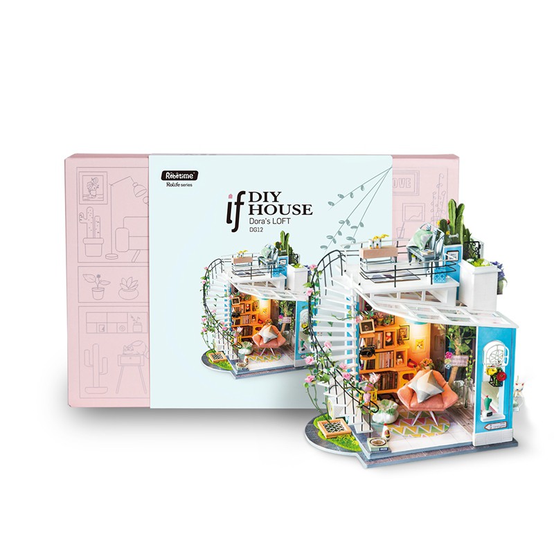 [BẢN XUẤT KHẨU TIẾNG ANH] Mô hình nhà DIY Doll House Robotime Dora's Loft DG12 Kèm Bộ dụng cụ và Keo dán