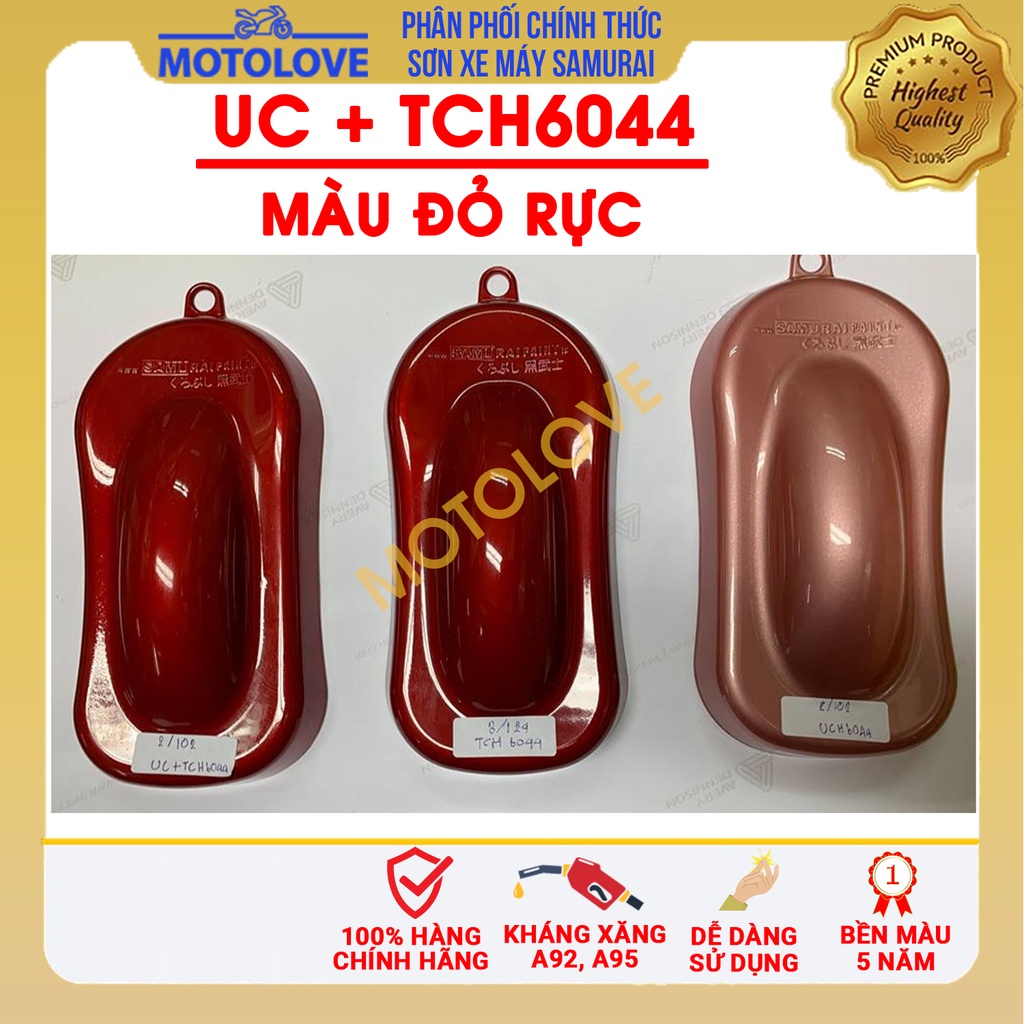 Combo sơn samurai màu đỏ rực UC + TCH6044   loại 2K chuẩn quy trình độ bền 5 năm gồm 2K04 - UCH6044 - TCH6044-2k01