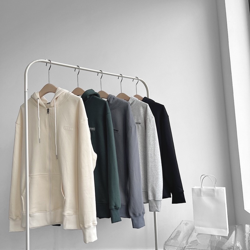 Áo hoodie nam nữ,thiết kế zip trơn đính logo cao su