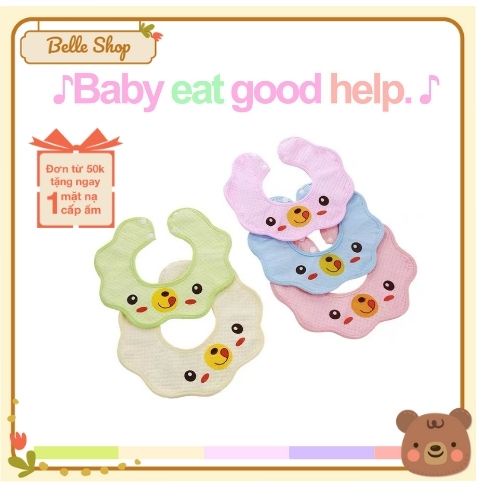 Yếm Ăn Dặm Cho Bé, Yếm Xô Tròn Xoay 6 Lớp Cao Cấp Hình Mặt Cười Chống Thấm, An Toàn Cho Bé