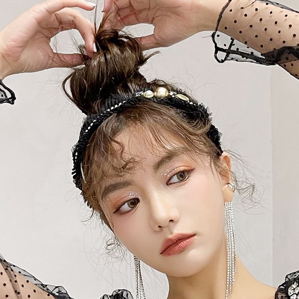 Băng Đô Cài Tóc Vải Lưới Đính Ngọc Trai Phong Cách Hàn Quốc Cổ Điển Cho Nữ