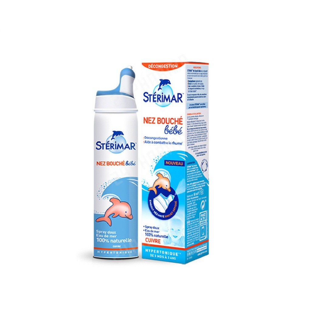 Xịt muối biển Sterima-Xịt mũi cá heo nội địa Pháp 100ml- mẫu mới đầu bọc SILICON