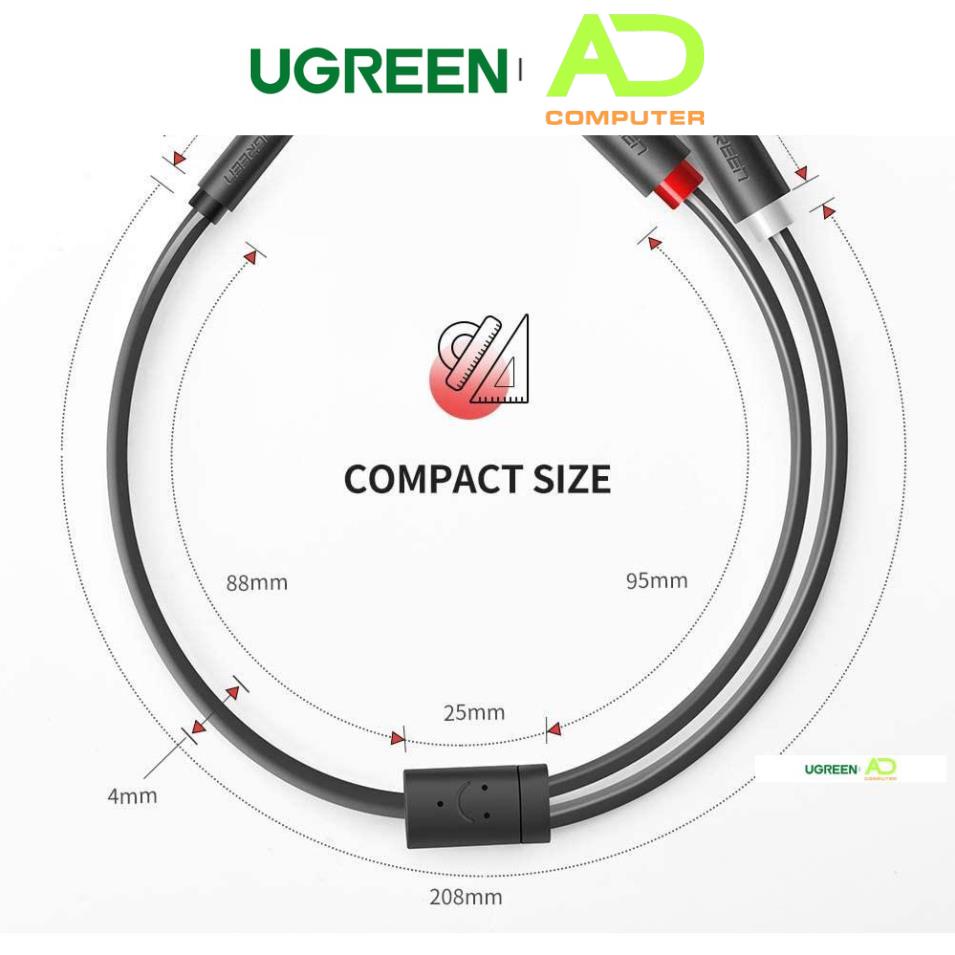 Cáp âm thanh chuyển jack 3.5mm sang 2 đầu hoa sen RCA dài 20CM - UGREEN 10547 (màu đen)