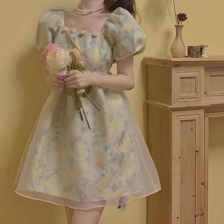 Đầm Chữ A Lưng Cao Mùa Hè Màu Xanh Lá Trà Xanh Lá Phong Cách Mới Cho Nữ Sinh