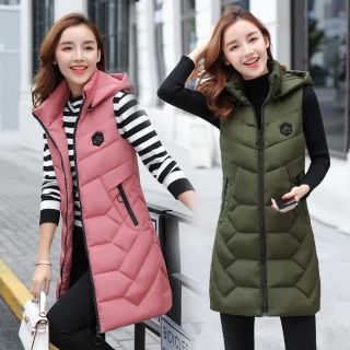Áo khoác phao gile dáng dài dành cho nữ