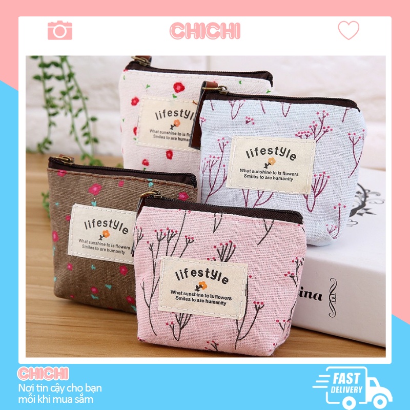 Túi ví nữ mini cầm tay vải canvas đựng đồ nhỏ dễ thương phong cách hàn quốc ChiChi TV09